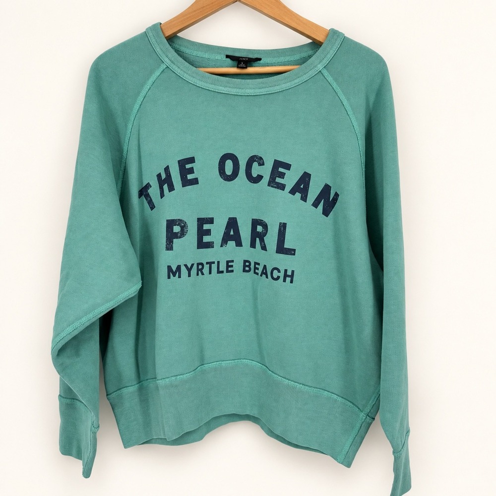 J.Crew Women Large Sweatshirt The Ocean Pearl Myrtle Beach Green Raglan Preppy